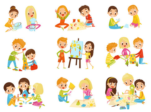 Kids creativity set, childrens creativity, education and development concept vector Illustrations on a white background