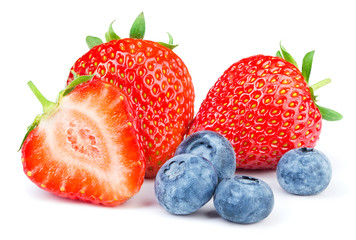 Strawberries and blueberries isolated on white background