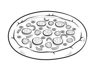 Round pizza coloring book vector illustration