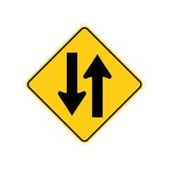 USA traffic road signs. two - way traffic ahead. vector illustration