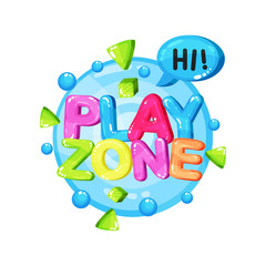 Play zone logo template design, bright colorful emblem for childish playground, playroom, kids game area vector Illustration