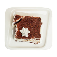 Tiramisu cake isolated on white background, top view
