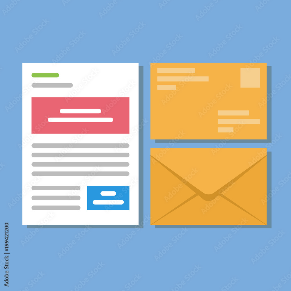 Poster set of icons with a picture of a closed letter. paper document enclosed in an envelope. delivery of 