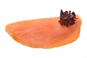 Fresh salmon slice and spice on the white background.