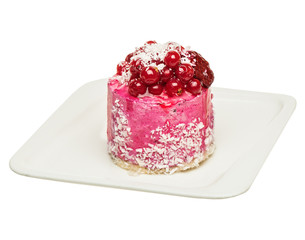 Cake Napoleon Isolated on White Background.  on white plate, top view