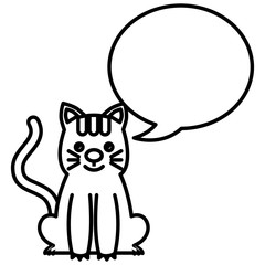cute kitty sti with speech bubble vector illustration outline