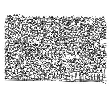 Doodle Crowd People On Stadium Vector Illustration Sketch Hand Drawn With Black Lines Isolated On White Background