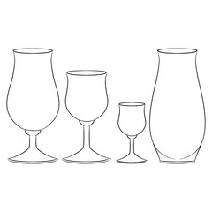 vector contour glasses set drinking party dishes coloring book