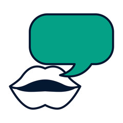 female mouth lips with chat bubble vector illustration green design