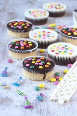 Cupcakes with sugar coated chocolate