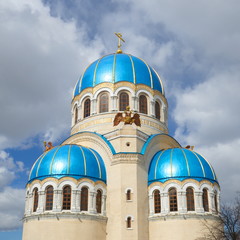 The domes of the Church of the Holy Trinity in Orekhovo-Borisovo, Moscow, Russia
