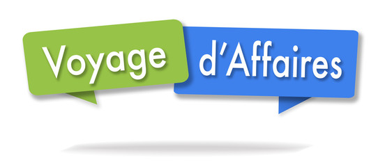 Business trip illustration in two colored bubbles