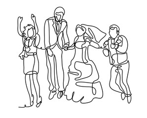 Jump in the wedding day. Wedding couple. Continuous line drawing. Isolated on the white background. Vector monochrome, drawing by lines