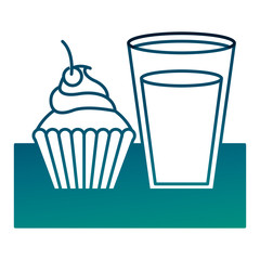 dessert cupcake and milk glass vector illustration degraded green color