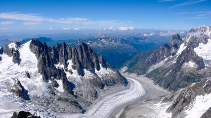 mountain landscape with high peaks and glacier in the French Alps