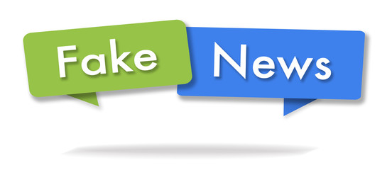 Fake news illustration in two colored bubbles