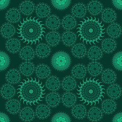 Circle green seamless background. Mosaic pattern and wallpaper design. Islamic, eastern and oriental motif. Vector illustration. EPS 10