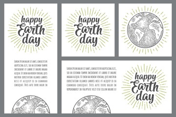 Happy Earth Day handwriting lettering. Vector green mesh gradient background