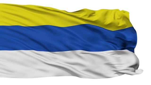 Peumo flag, city of Chile, realistic animation isolated on white seamless loop - 10 seconds long (alpha channel is included)