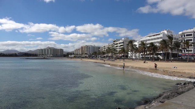 Coastline of Playa del Reducto beach in Arrecife Lanzarote Spain