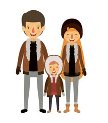 parents and son with winter clothes