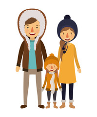 family parents and daughter with winter clothes