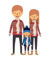 family parents and daughter with winter clothes