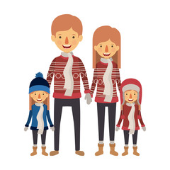 family parents and daughters with winter clothes