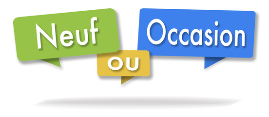 New or used illustration in three colored bubbles