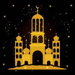 eid mubarak temple facade with moon