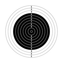 Black and white score target for shooting practice on white