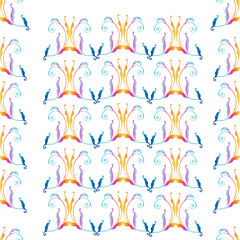 Hand Drawn Vector seamless pattern with line art ornament. Vintage element for design . Ornamental tracery. multicolored pattern