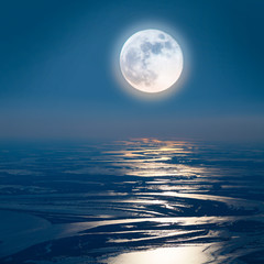 Lunar path on the lowland of Great river, top view