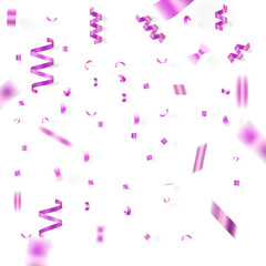 falling pink confetti on white , celebration background