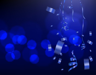 blue celebration background with ribbons and confetti