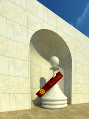 Beauty queen pawn marble statue 3D illustration. Stone textures, three dimensional, sky background. Collection.