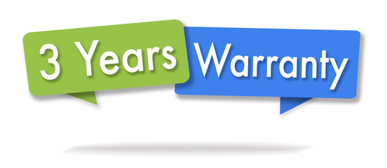 Warranty 3 years illustration in two colored bubbles
