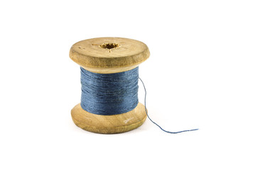 A spool with blue threads