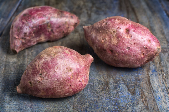 closeup of red sweet potato variety in South America