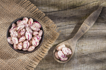 Raw pinto beans in the bowl and spoon