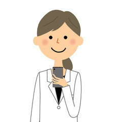 白衣の女性　スマートフォン