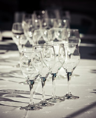 Collection of pure, empty glasses for water or wine
