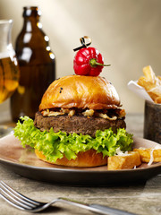 Burger, fries and beer