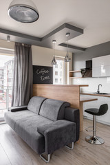 Naklejka na ściany i meble Living room with gray couch