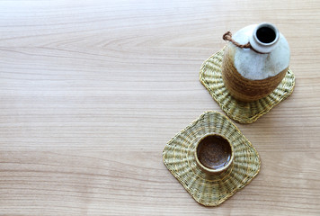 sake set japanese oriental drink style on wood table