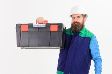 Builder, labourer, mechanic ready to work. Repair service concept.