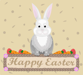 Happy Easter rabbit Vector. Holiday card flat style illustrations