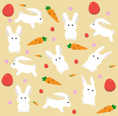 Easter rabbit pattern Vector. Holiday flat style background