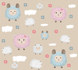 Happy Easter card with sheep Vector. Holiday pattern backgrounds