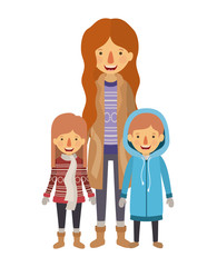 mother and children with winter clothes